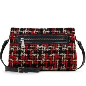 Patricia Nash Red Black Boucle Tweed Leather Crossbody Bag